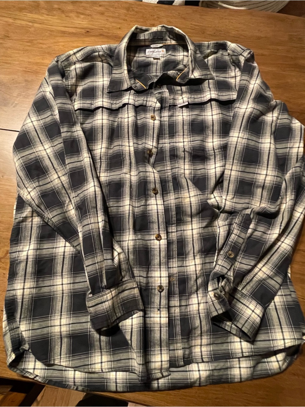Carhartt Men's Navy and White Plaid Button-Down Shirt